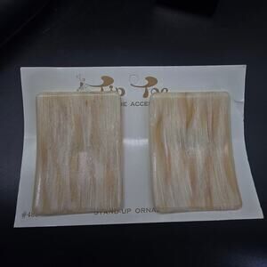 Tip Toe Beige Cream Faux Wood Shoe Clips Rectangle Vintage NOS